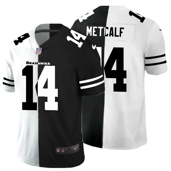 Men's Seattle Seahawks #14 D.K. Metcalf Black & White NFL Split Limited Stitched Jersey Men's Seattle Seahawks #14 D.K. Metcalf Black & White NFL Split Limited Stitched Jersey